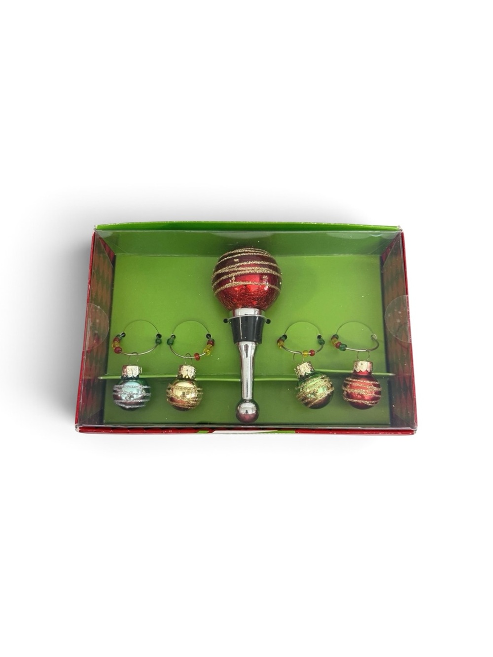 Pier 1 Imports Christmas Ornament Drink Charms & Bottle Topper Set Wine Beverage